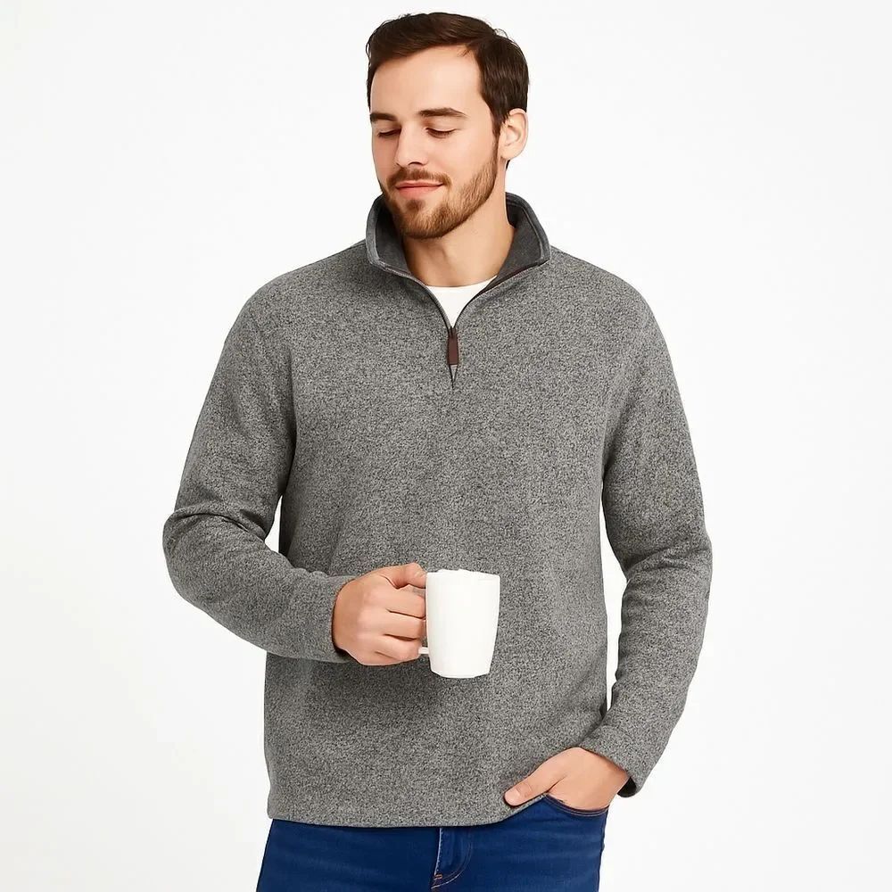 Woodland Trail Men’s 1/4 Zip Sweater | Size XL | Gray Pullover Fleece
